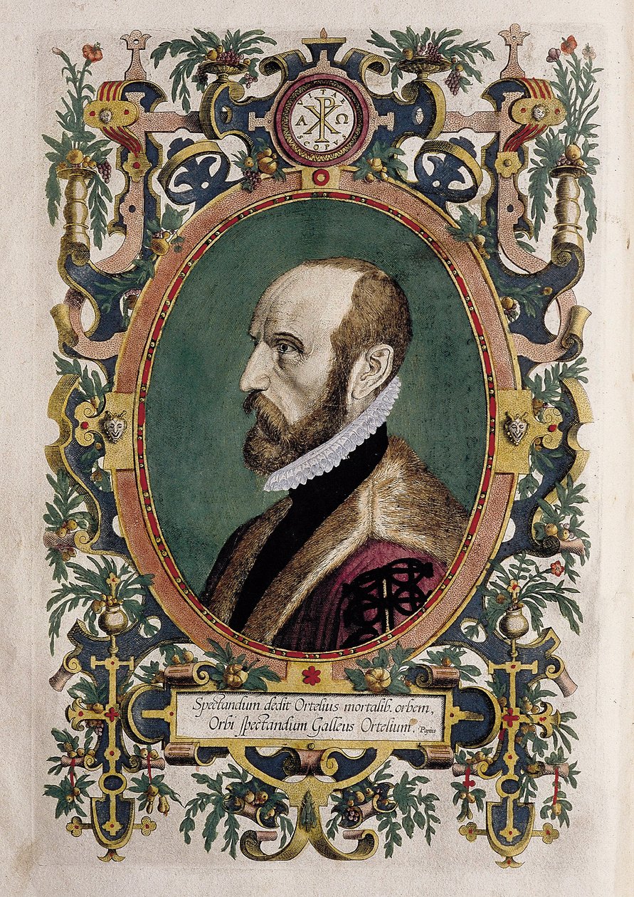 Portret kartografa Abrahama Orteliusa (kolorowe grawerowanie) autorstwa Unknown artist
