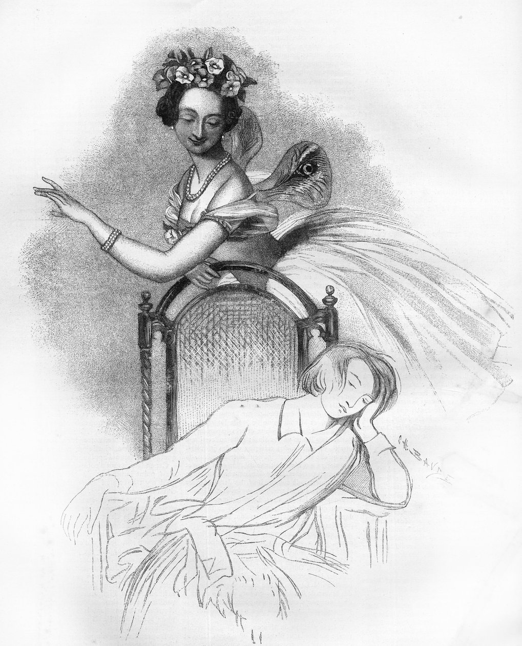 Portret wydany po śmierci Marie Taglioni (1804-1884) francuskiej baletnicy romantycznej reprezentowanej tu w roli honorowej Sylfidy w „Zephire et Flore” Charlesa Louisa Didelota. Grawerowanie w „”Le Monde Illustré”” autorstwa Unknown artist