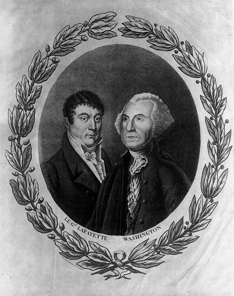 Portrety generała La Fayette (Lafayette) i Georges Washington - grawerowanie autorstwa Unknown artist