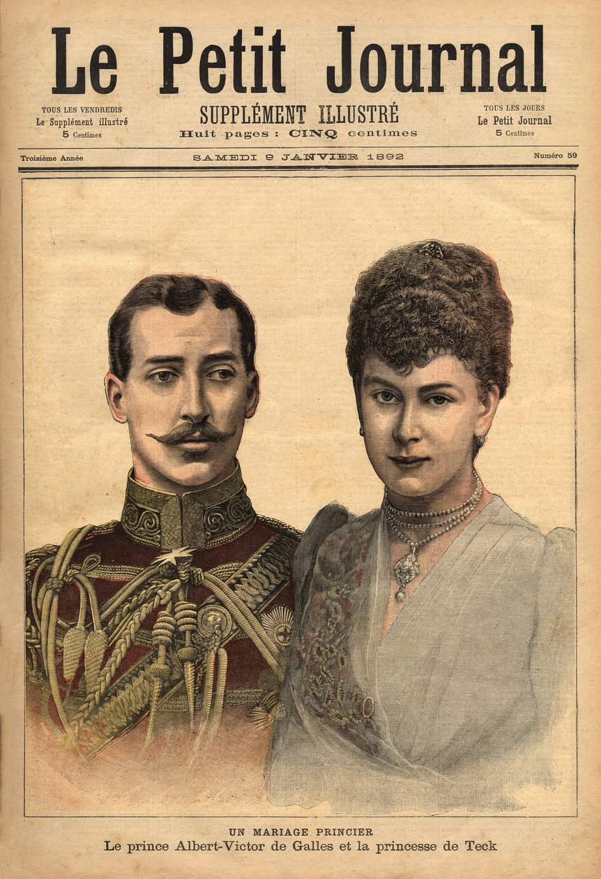 Portrety z okazji ogłoszenia ich małżeństwa, księcia Alberta Victora, księcia Clarence i Avondale z Marią z Teck, Le Petit Journal, 9/01/1892 autorstwa Unknown artist