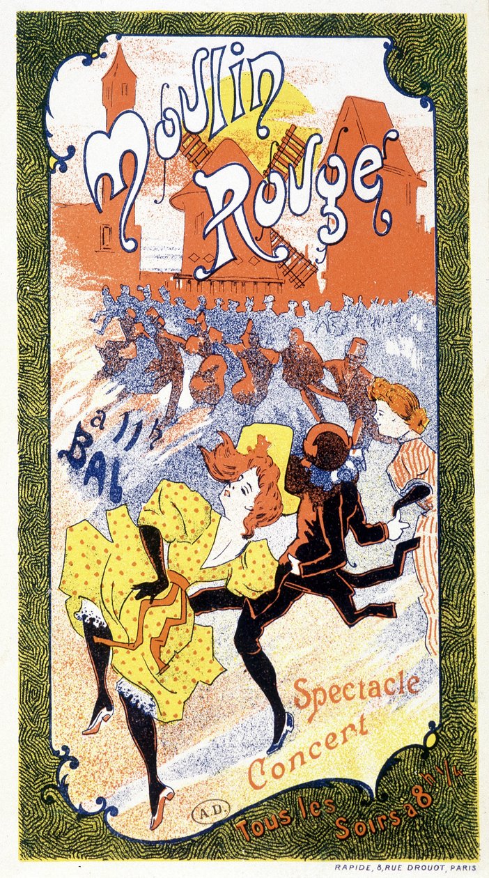 Plakat zapowiadający „Koncerty” odbywające się każdego wieczoru w Moulin Rouge w Paryżu autorstwa Unknown artist