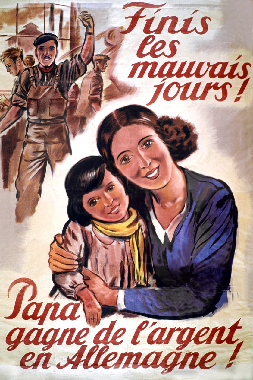 Plakat STO (organizacji pracy przymusowej) podczas niemieckiej okupacji Francji, ok. 1943 r. (druk) autorstwa Unknown artist
