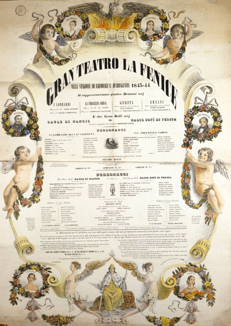 Plakat do wykonania opery „Aida” włoskiego kompozytora Giuseppe Verdiego (1813-1901) do przedstawienia w teatrze La Fenice w Wenecji w latach 1843-1844. autorstwa Unknown artist