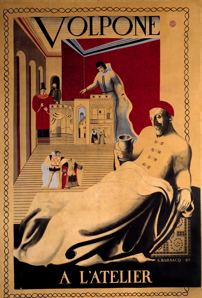 Plakat do sztuki "Volpone" autorstwa dramaturga Benjamina Jonsona w wersji readapte autorstwa Unknown Artist