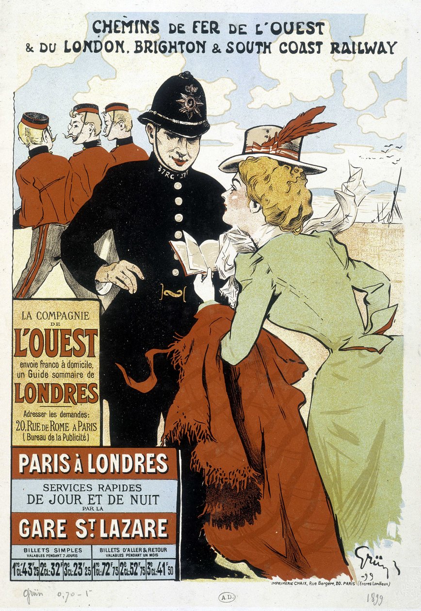 Plakat Kolei Zachodniej i Kolei Parysko-Londyn, autorstwa Grun autorstwa Unknown artist