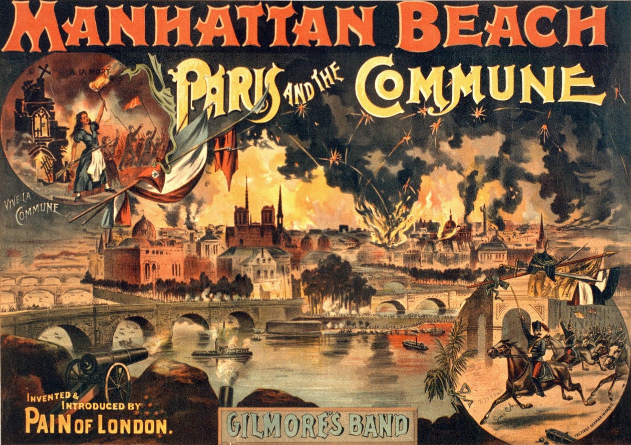 Plakat z pokazu „Paris et la Commune” na Manhattan Beach autorstwa Gilmores Band, sd. około 1891 roku. autorstwa Unknown artist