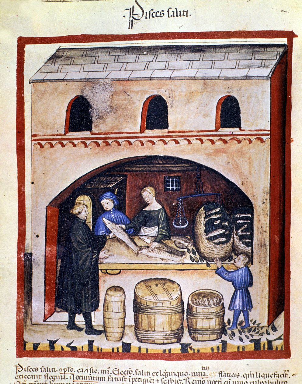 Przygotowanie brudnej ryby. Oświetlenie z doju medycyny i dietetyki „”Tacuinum sanitatis”” autorstwa Unknown artist
