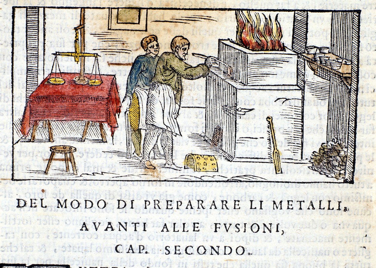 Przygotowanie metalu do topienia - w „Pirotechni” Biringuccio autorstwa Unknown artist