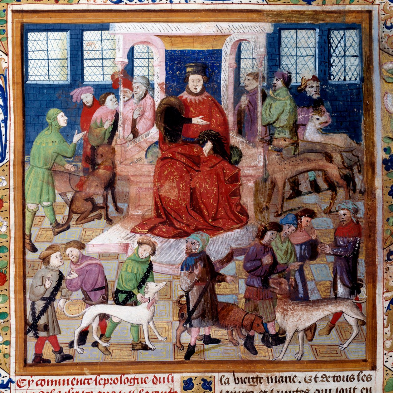 Prezentacja psów hrabiemu Foix Miniatura z „Księgi łowów” Gastona III Phoebusa, hrabiego Foix, lorda Bearn (1331-1391) autorstwa Unknown artist