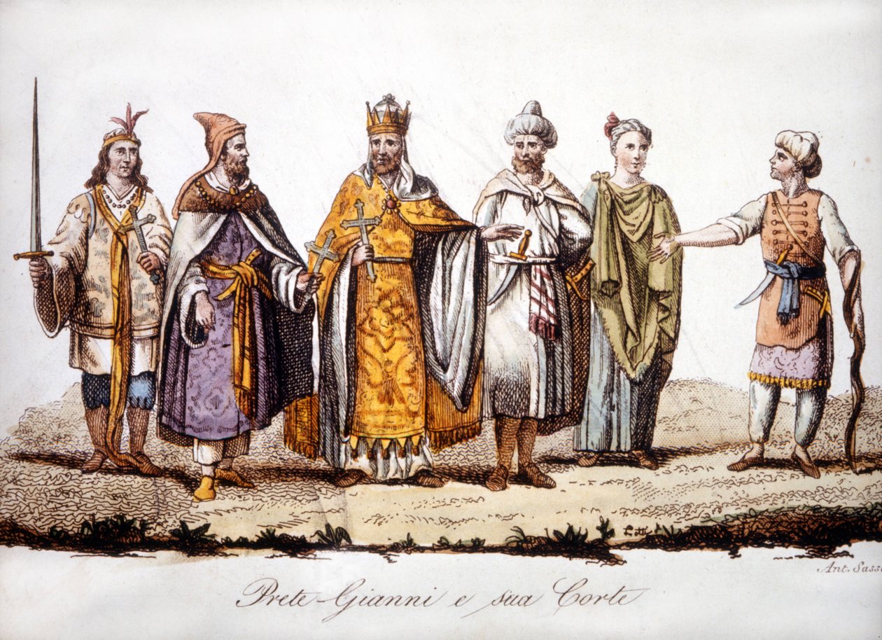 Pritre Jean i jego dwór. Grawerowanie sd na początku XIX wieku. autorstwa Unknown artist