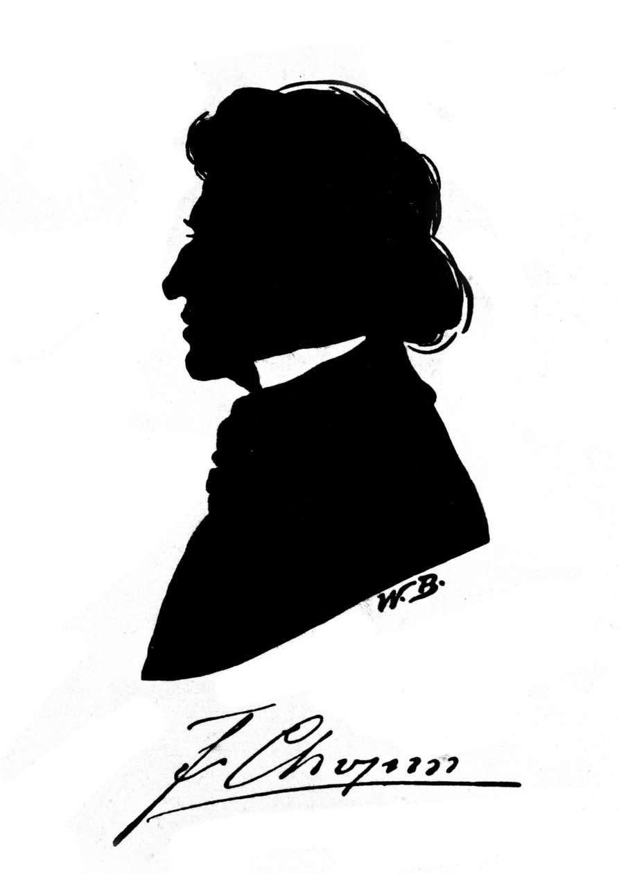 Sylwetka profilowa polskiego kompozytora Fryderyka Chopina (1810-1849) z autografem. 19 wiek autorstwa Unknown artist