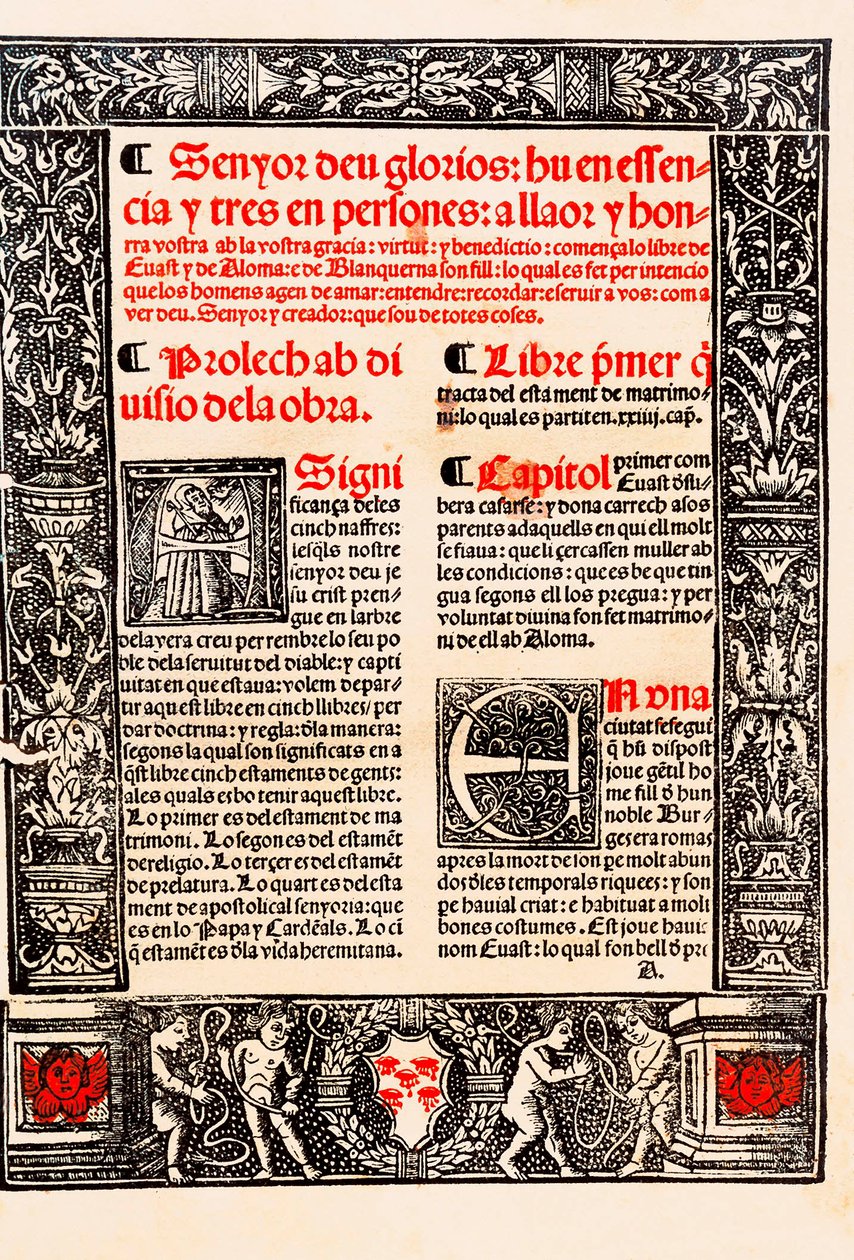 Prolog „Blanquerna” Raymonda Lulle w katalońskim Ramon Llull, po hiszpańsku Raimundo Lulio (Lullo) (Lull), kataloński filozof, teolog i poeta (1235-1315) autorstwa Unknown artist
