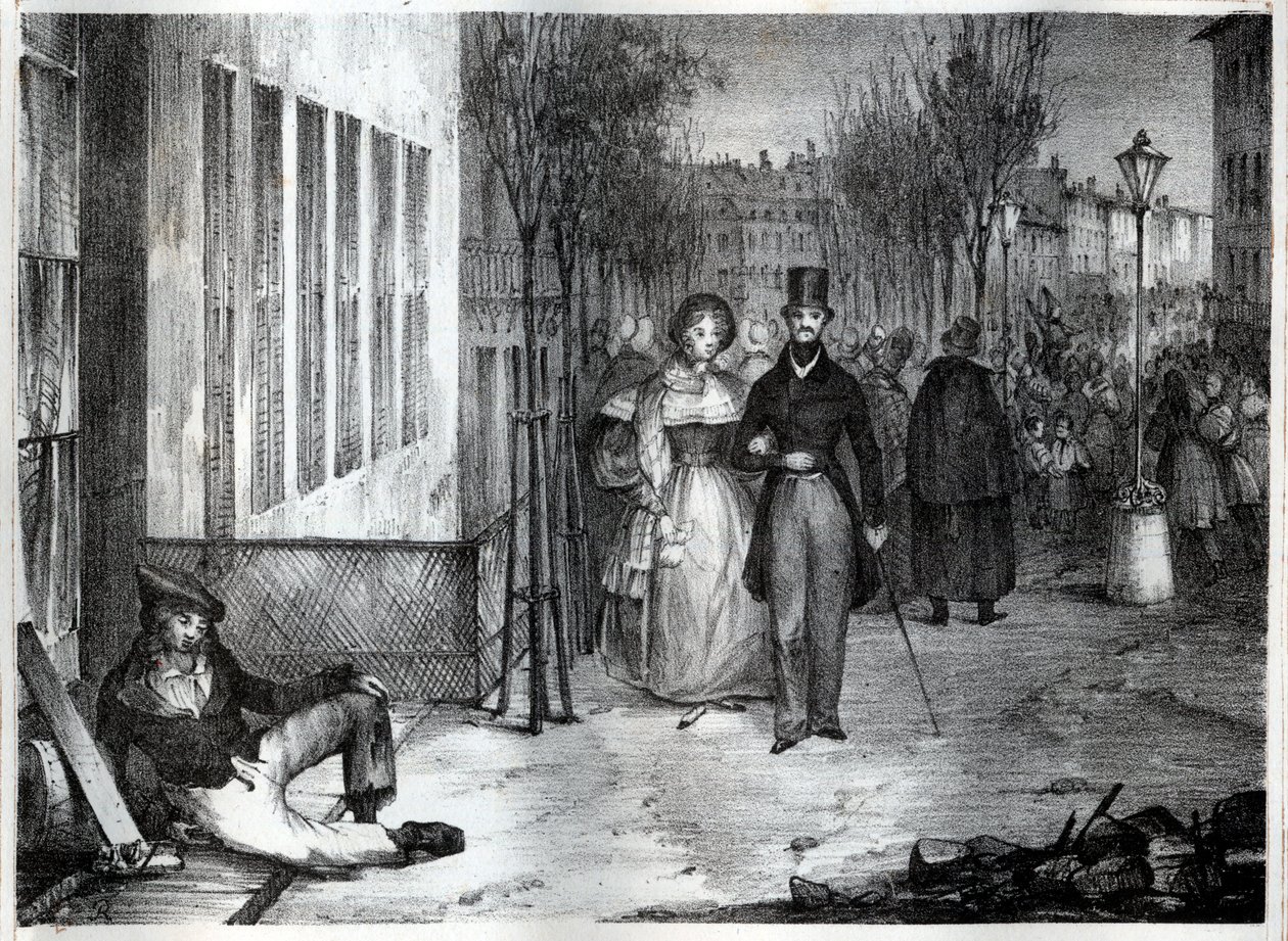 Promenade sur les bulwary w Paryżu w XIX wieku - grawer autorstwa Unknown artist