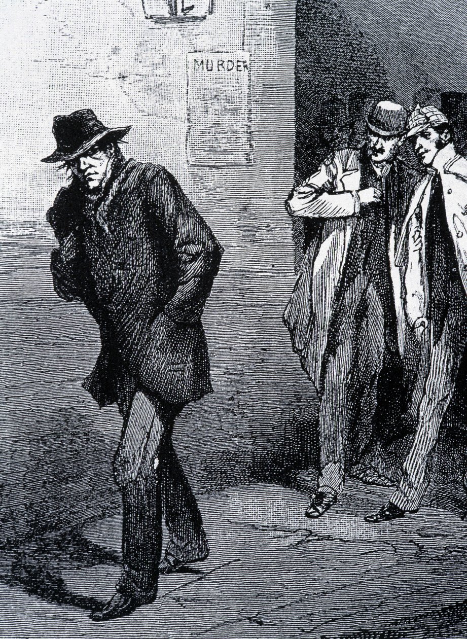 Atmosfera psychozy nocą na ulicach Londynu (z powodu morderstw Kuby Rozpruwacza) - koniec XIX w., ok. godz. 1888. autorstwa Unknown artist