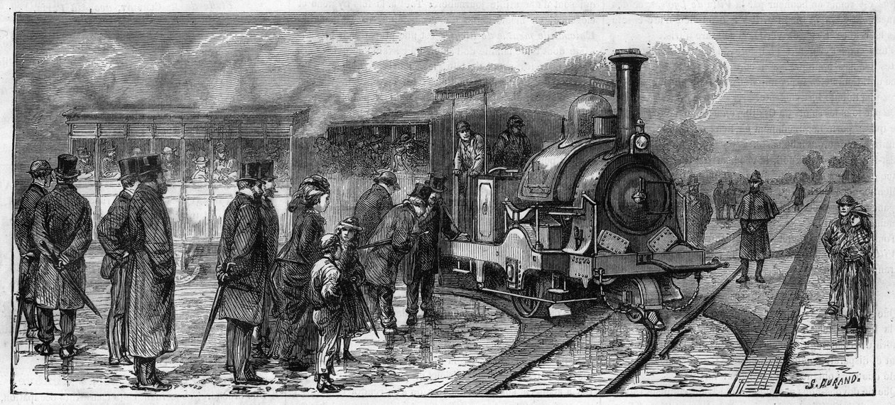 Transport publiczny: omnibus parowy dla tramwajów lizbońskich (system Larmanjat). Portugalia autorstwa Unknown artist