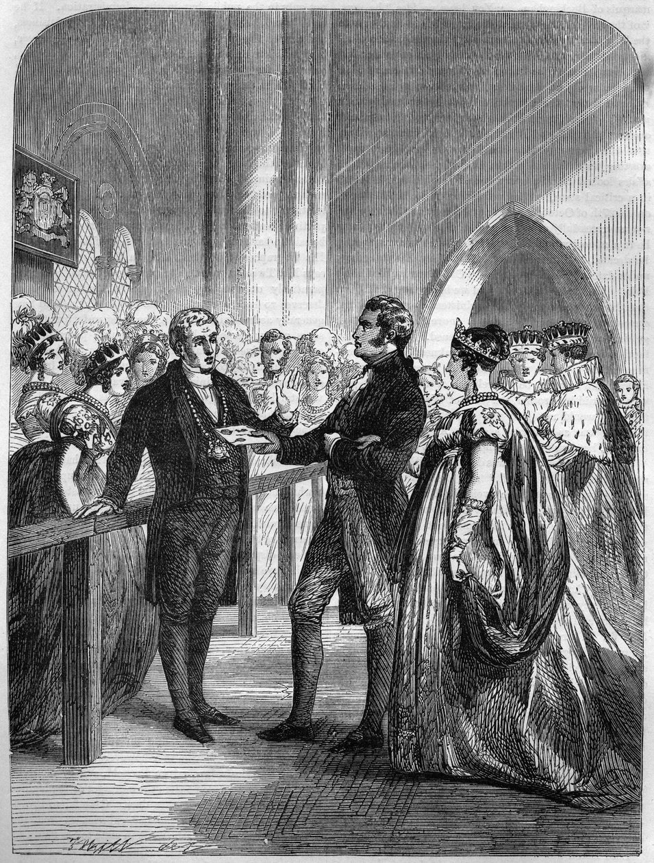 Królowa Karolina (Caroline of Brunswick-Wolfenbutte (Brunswick Wolfenbutte) (królowa małżonka króla Jerzego IV z Wielkiej Brytanii) odepchnęła się od drzwi Opactwa Westminsterskiego 1820 (rycina) autorstwa Unknown artist