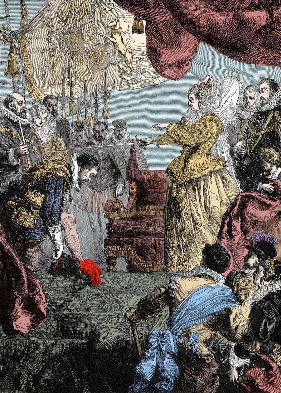 Królowa Elżbieta I (1530-1603) pasowanie na rycerza Francisa Drake