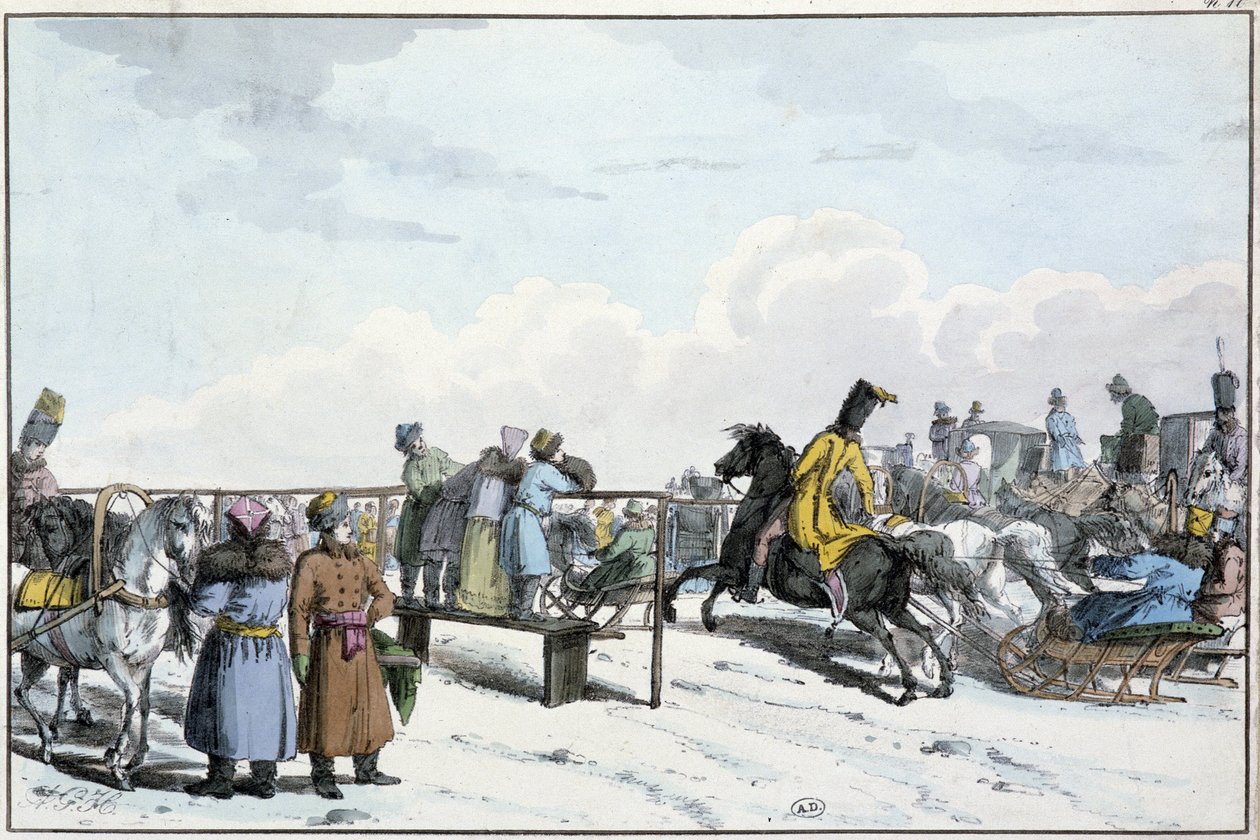 Wyścig czołgów i koni w Rosji - grawerowanie autorstwa Unknown artist