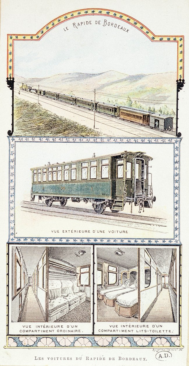 Koleje Orleanu: zewnętrzne i wewnętrzne widoki samochodów Bordeaux Rapid autorstwa Unknown artist