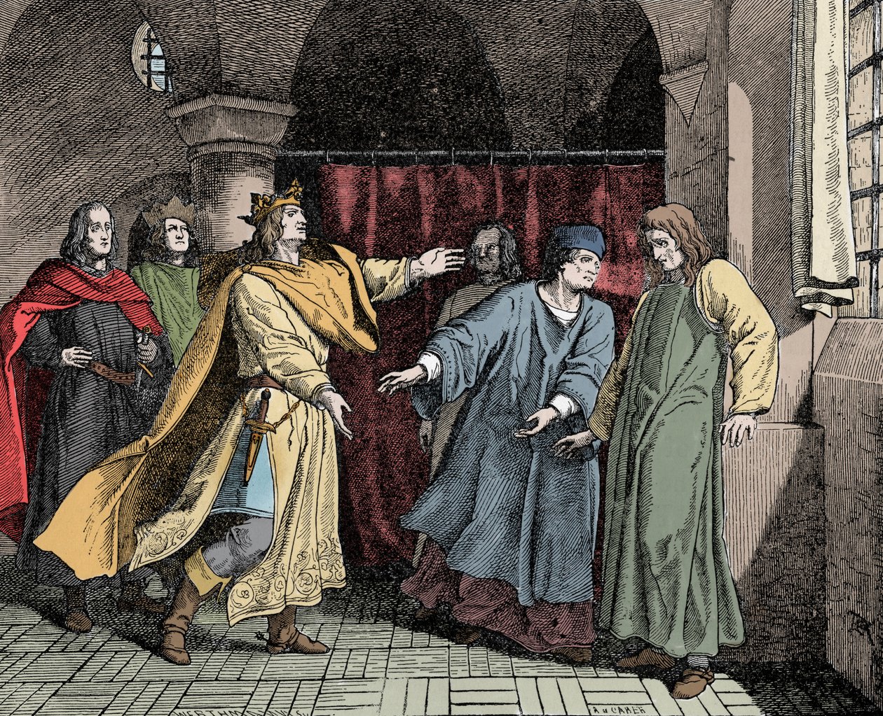 Pojednanie Ludwika z Fryderykiem - Pojednanie między cesarzem Ludwikiem IV Świętego Cesarstwa (lub Ludwikiem III Baviere autorstwa Unknown artist