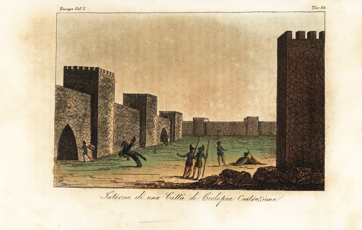 Rekonstrukcja wnętrza miasta zbudowanego w murach cyklopów, architektura mykeńska autorstwa Unknown artist