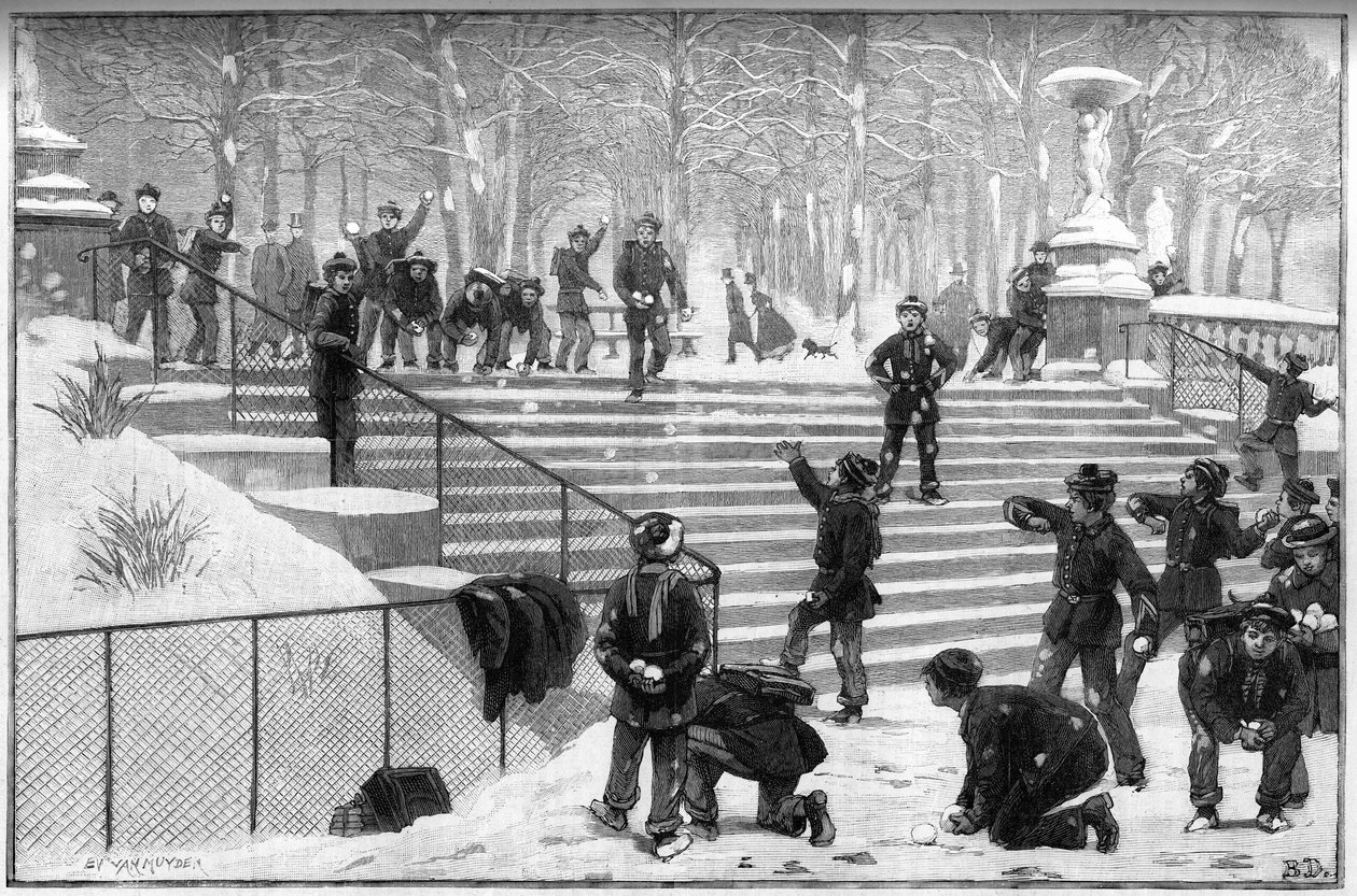 Odtworzenie batalionu szkolnego w Ogrodzie Luksemburskim w Paryżu w 1888 r. autorstwa Unknown artist