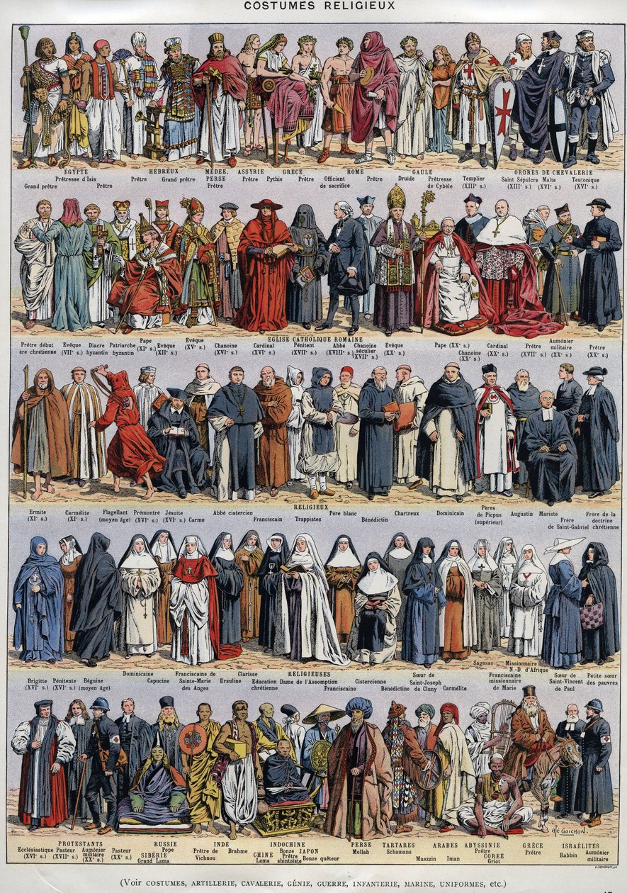 Strój religijny - od starożytności do XX wieku - Kościół rzymskokatolicki i inne religie - Religijny - Płyta du Larousse universal około 1920 r. autorstwa Unknown Artist