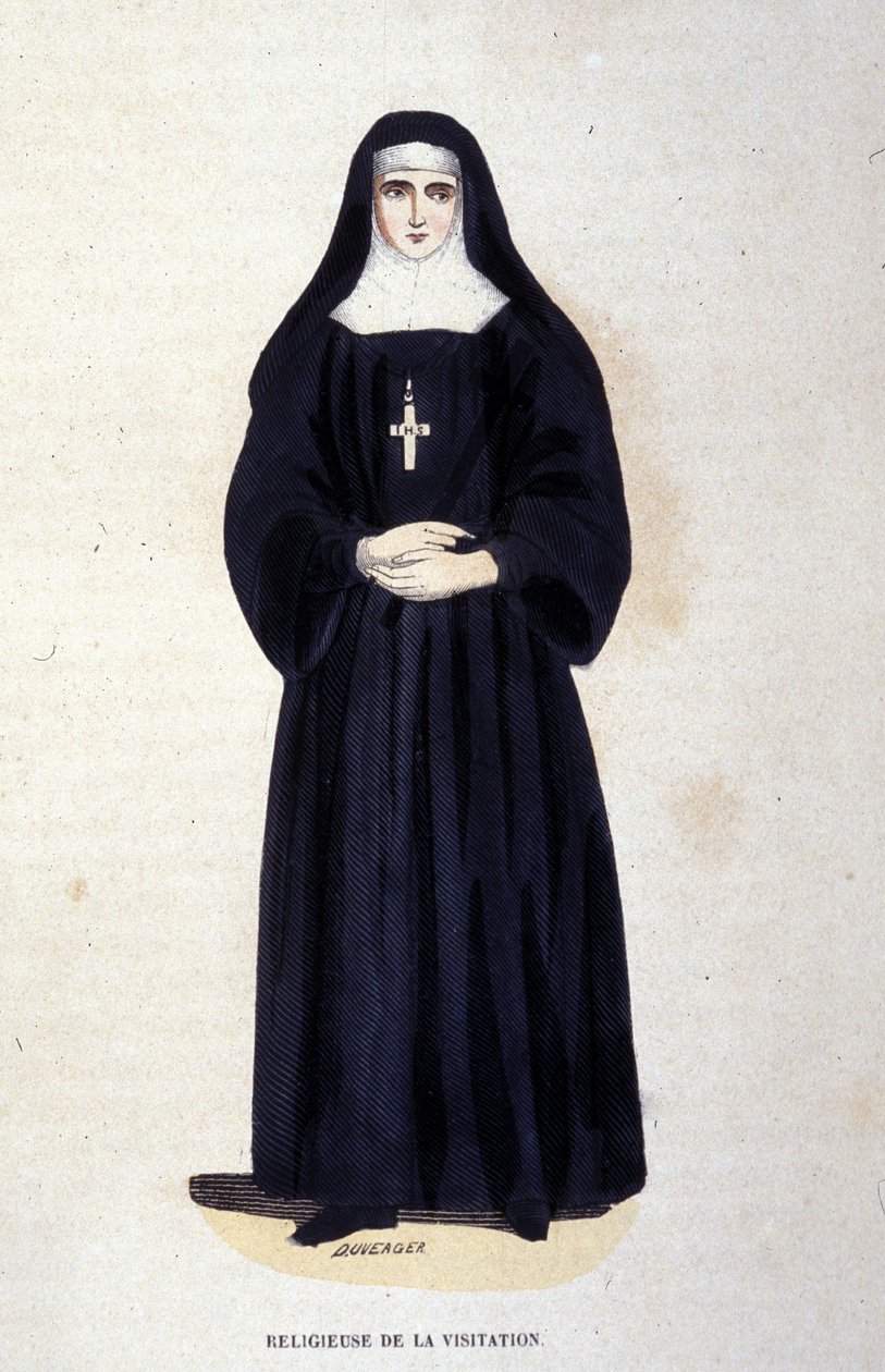 Zakonnicy Nawiedzenia, zakon założony przez św. Franciszka Salezego i św. Joannę de Chantal w 1610 r. Rycina z XIX wieku. autorstwa Unknown artist