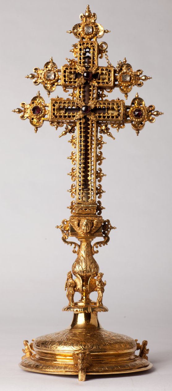 Krzyż relikwiarzowy. Kowalstwo z juwelami. Opactwo pochodzenia (Saint-Amand Tournai, ex-Elnone. XVI wiek. autorstwa Unknown artist