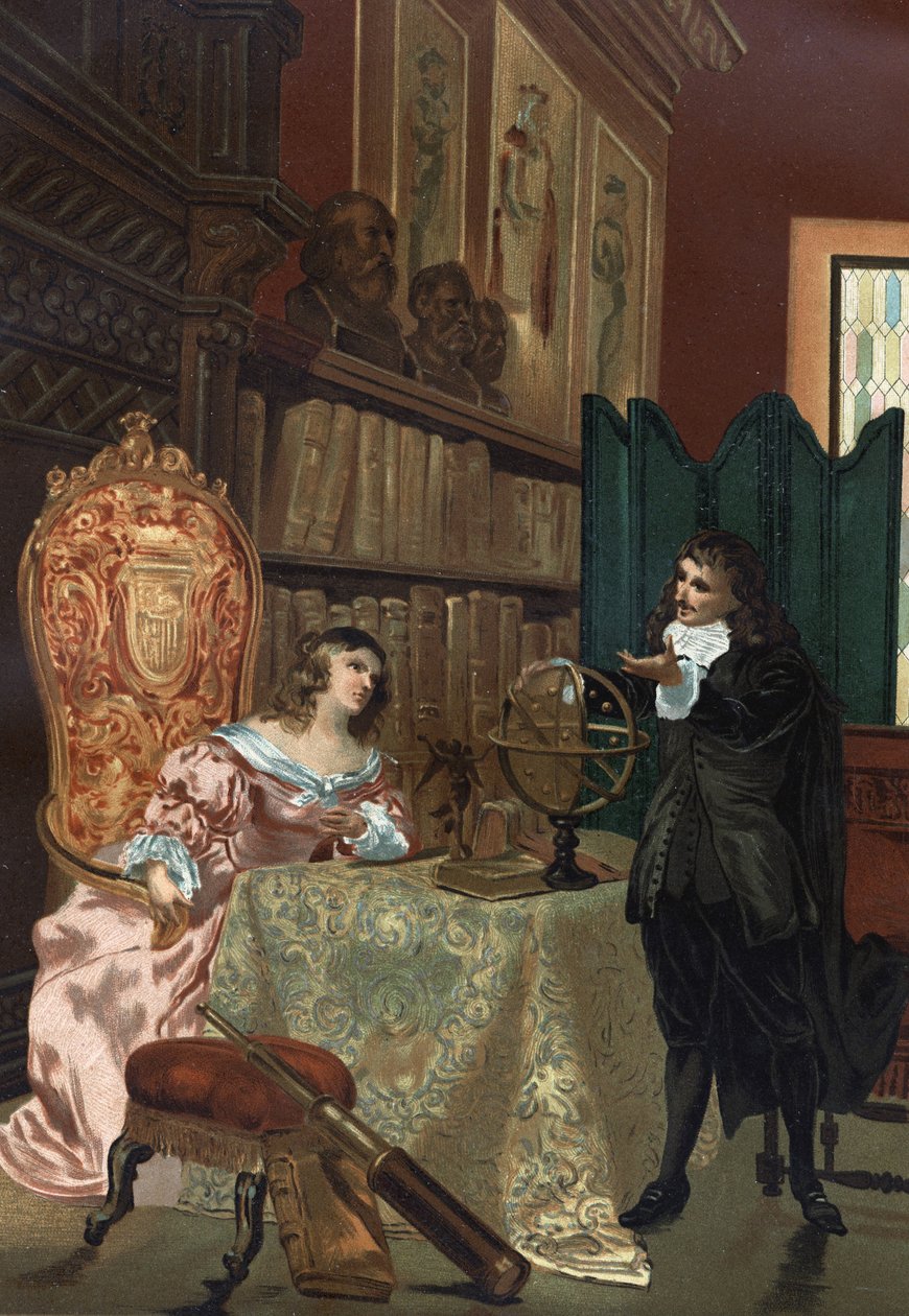 René Descartes (1596-1650) udzielający lekcji filozofii królowej Szwecji Krystynie (1626-1689), ok. 1649-1650 autorstwa Unknown artist