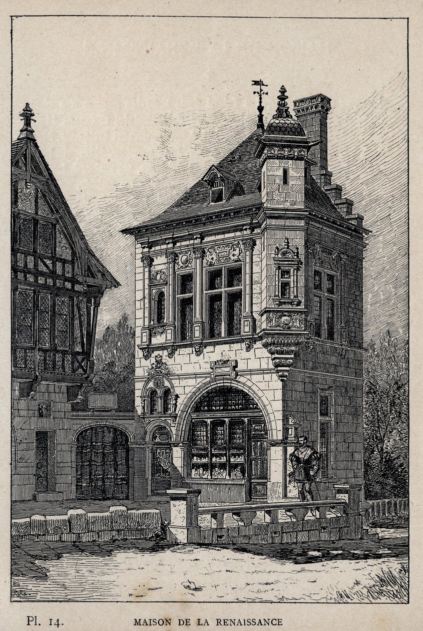 Renesansowy dom - rycina z 1889 r. w „Historia zamieszkiwania ludzi na Wystawie Powszechnej 1889 r., p. Charles GARNIER - Librairie centrale des beaux-arts Paris 1889 autorstwa Unknown artist