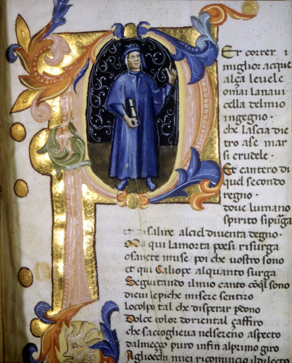 Przedstawienie w liście poety Dantego Alighieri (1265 - 1321), miniatura XIV wiek. autorstwa Unknown artist