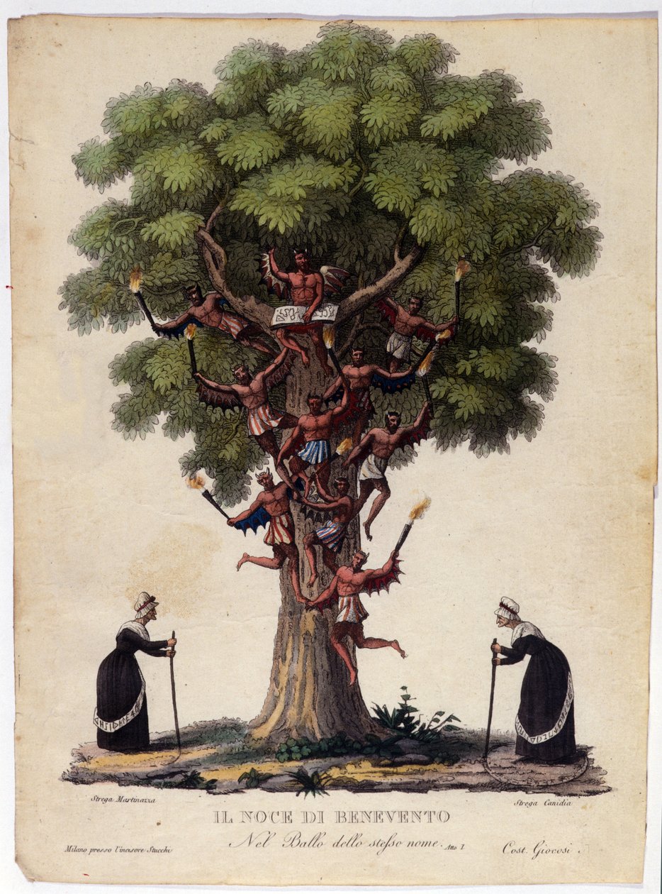Przedstawienie orzecha Benevent, czarownic i demonów legendy, która zainspirowała balet „Il noce di Benevento” austriackiego kompozytora Franza Xavera Sussmayra (1766-1803). Ilustracja z XIX wieku autorstwa Unknown artist