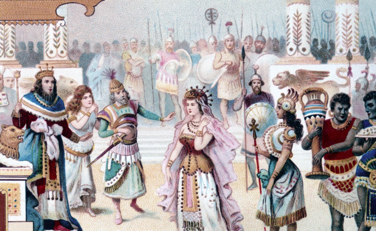 Przedstawienie sceny 1 aktu I „Królowa Saby”, opera skomponowana przez Karla Goldmarka (1830 - 1915). chromolitografia z XIX wieku. autorstwa Unknown artist