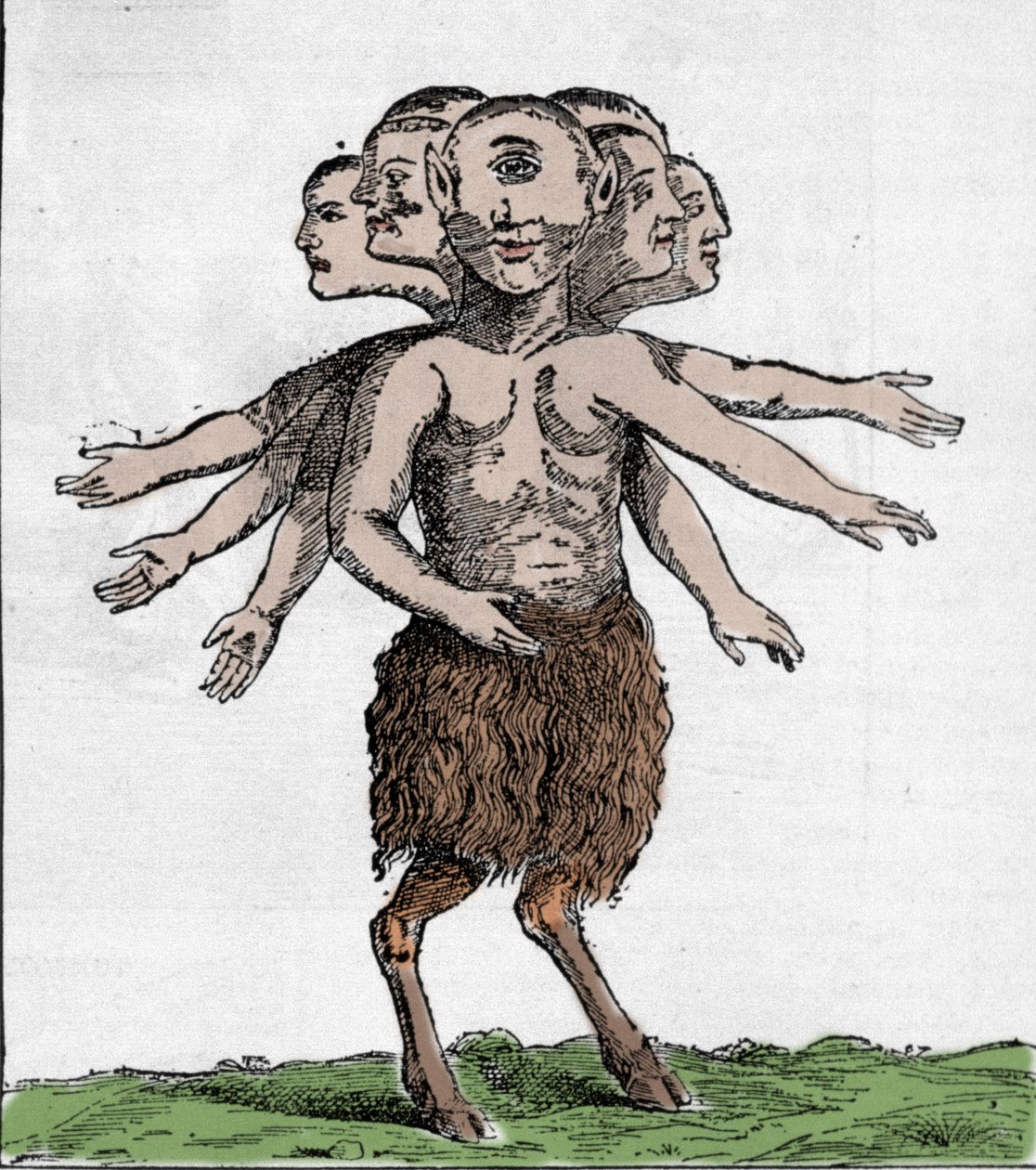 Przedstawienie potwornego stworzenia schwytanego w paśmie górskim Zardana w Hiszpanii w 1655 roku. Rycina autorstwa Unknown artist