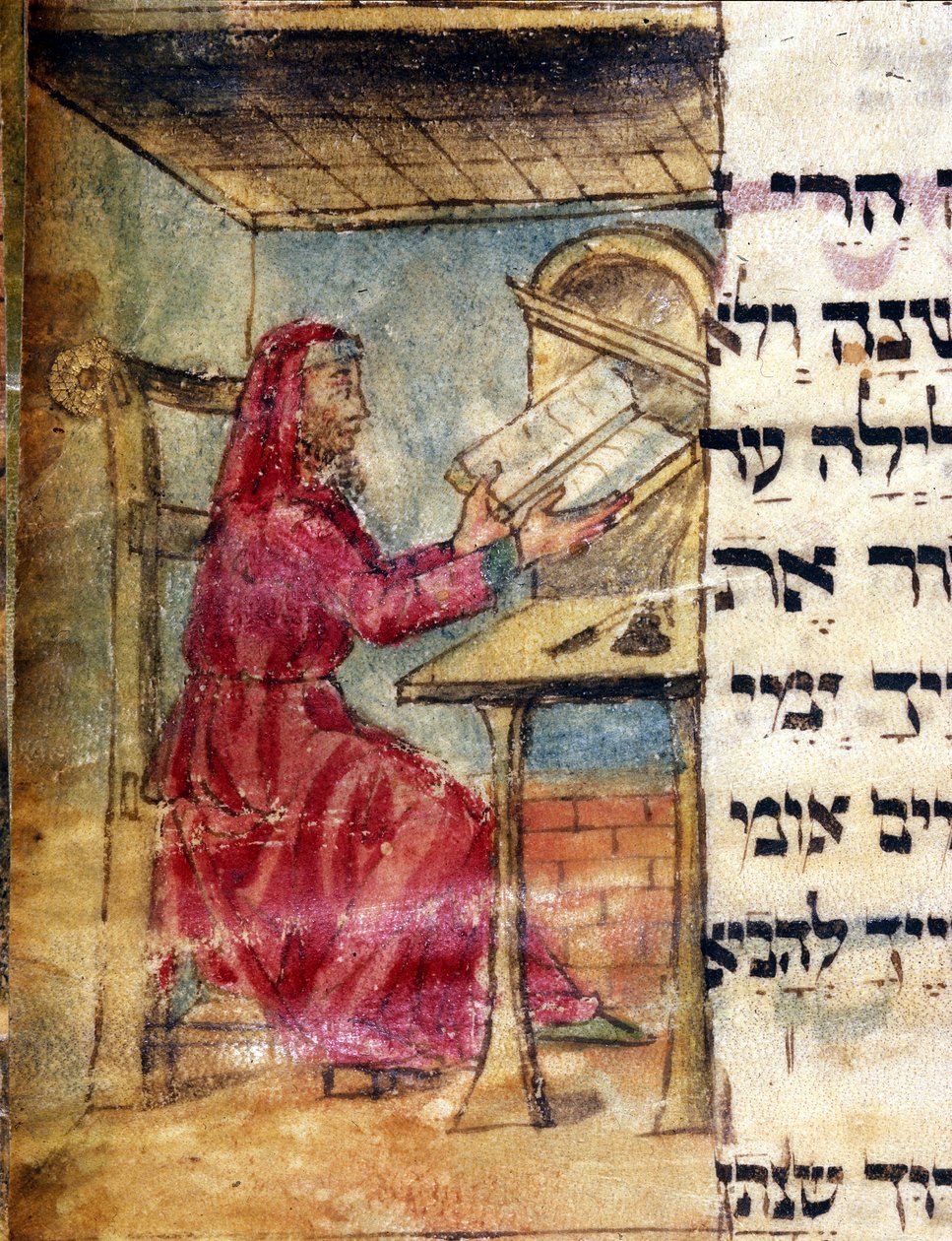 Reprezentacja rabina studiującego pisma święte. miniatura z XV-wiecznego rękopisu. Biblioteca Estense Modena autorstwa Unknown artist