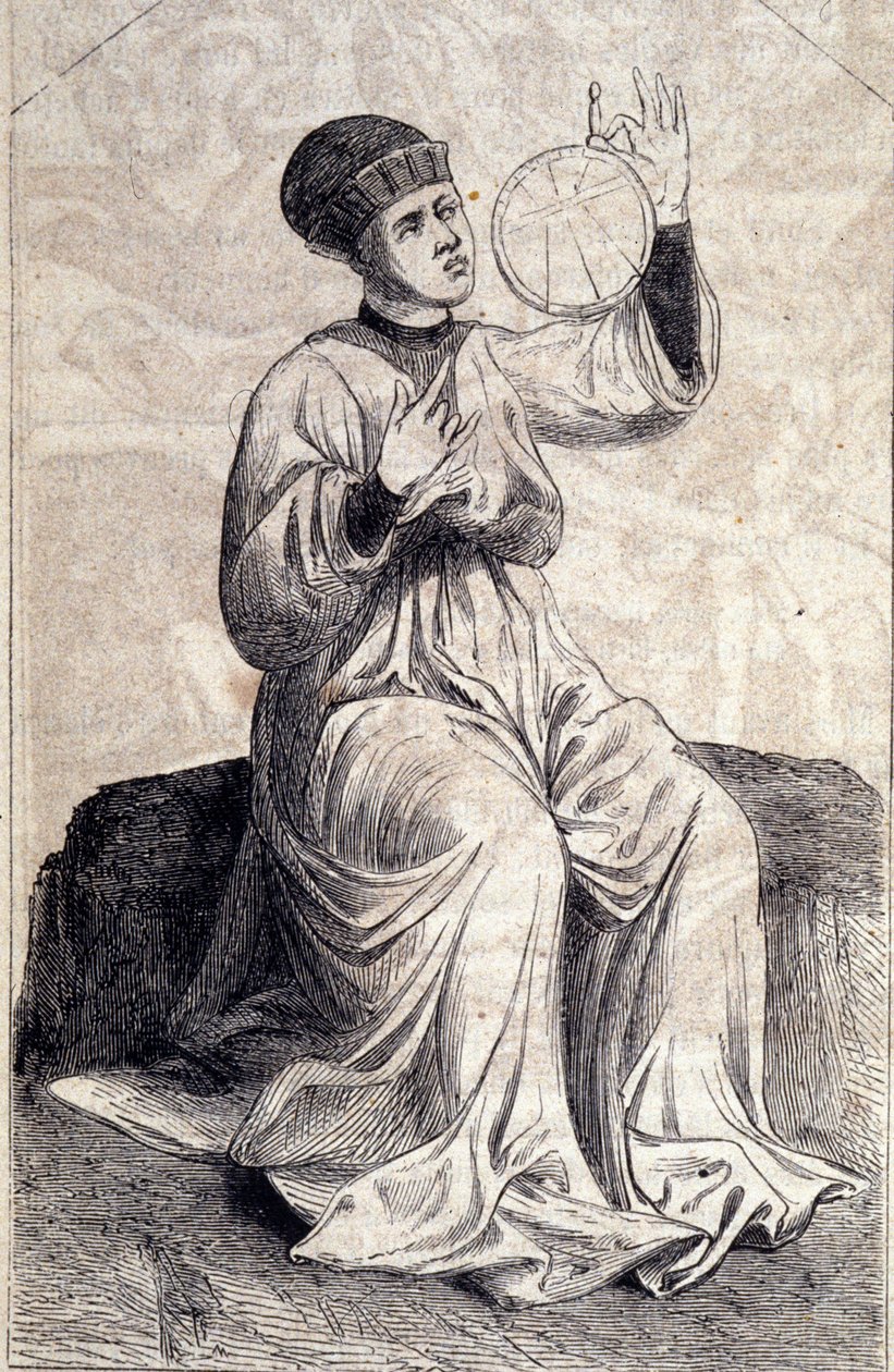 Przedstawienie astrologa korzystającego z astrolabium w XV wieku. Grawerowanie z „”De machinis Bellicis”” (maszyny do siedzenia). autorstwa Unknown artist
