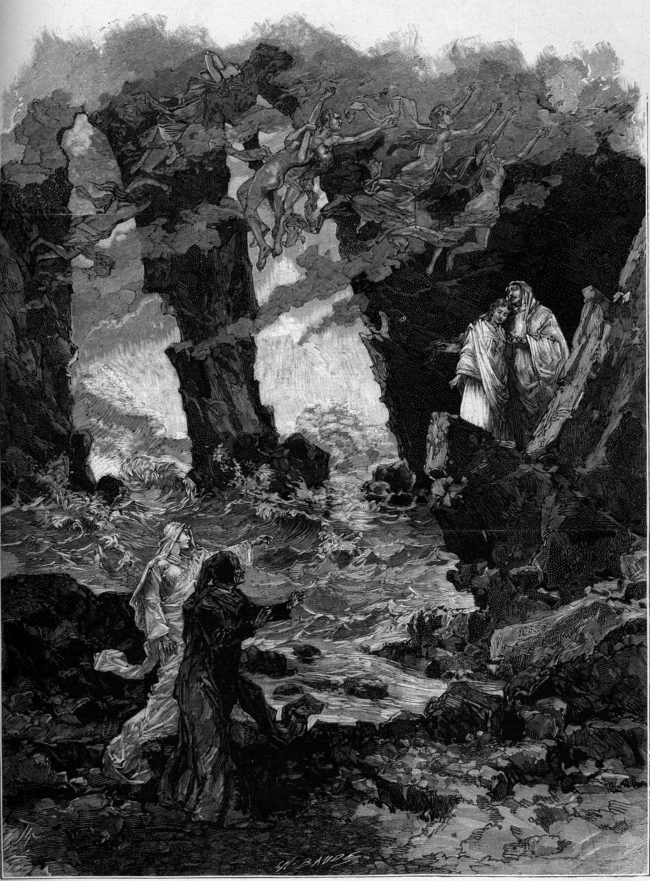 Przedstawienie opery: „Francoise de Rimini” według historii Dantego Alighieri w piekle (Boska komedia lub Boska komedia). Muzyka Ambroise Thomasa (1811-1896) oraz libretto Julesa Barbiera (1825-1901) i Michela Carre (1822-1872). Prolog: Dante a autorstwa Unknown artist