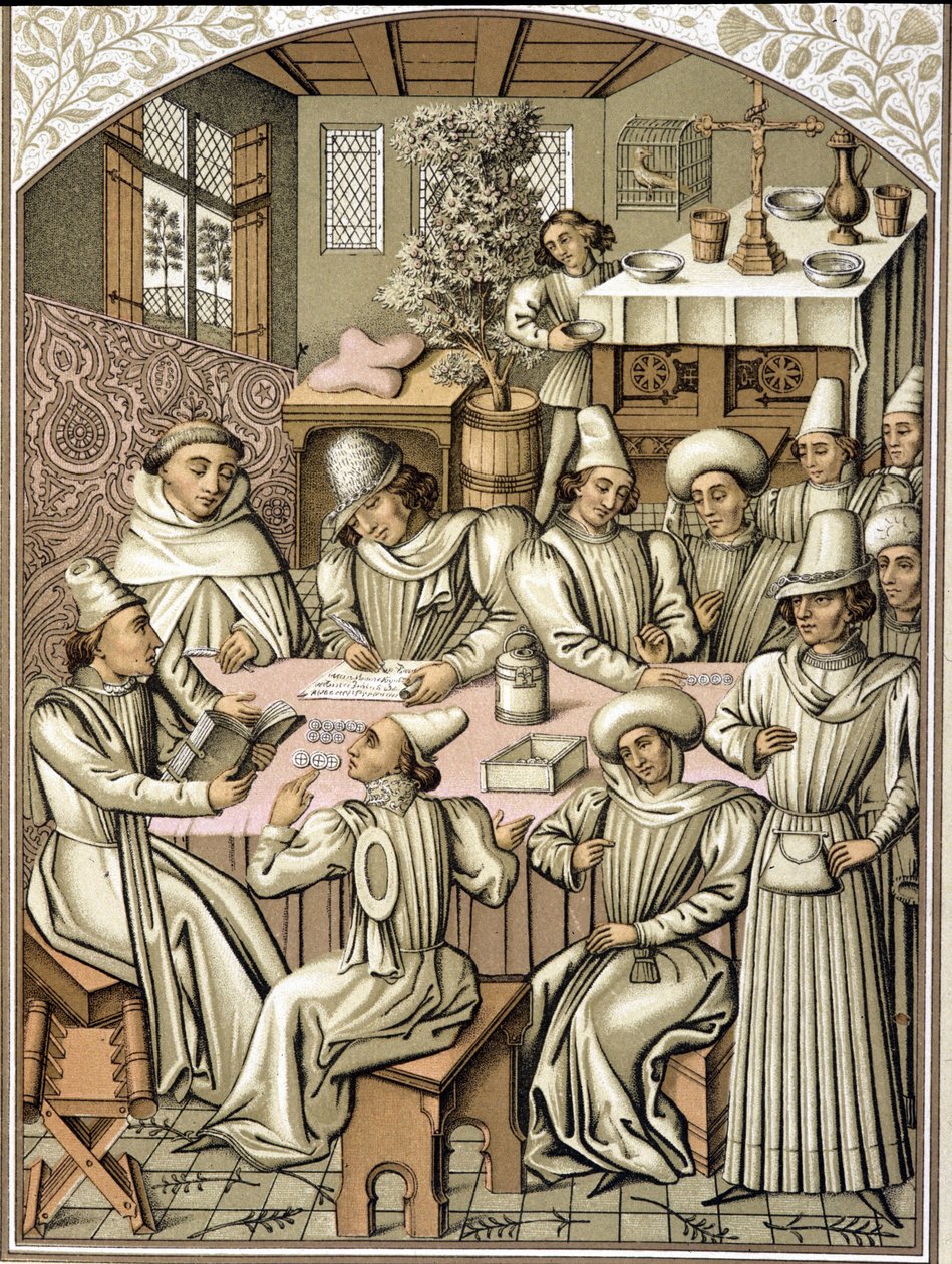 Reprezentacja urzędników państwowych w XIV wieku. chromolitografia z księgi kont bractwa „Dio e Nostra Signora”” autorstwa Unknown artist
