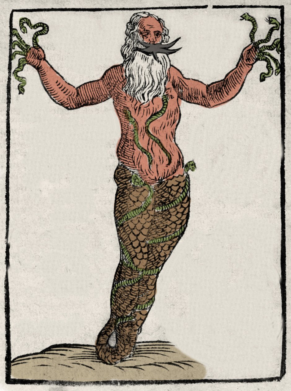 Reprezentacja greckiego boga Typhoona (lub Typhee). Grawer z „Mitologii i bajek” hrabiego Natalii 1637 autorstwa Unknown artist