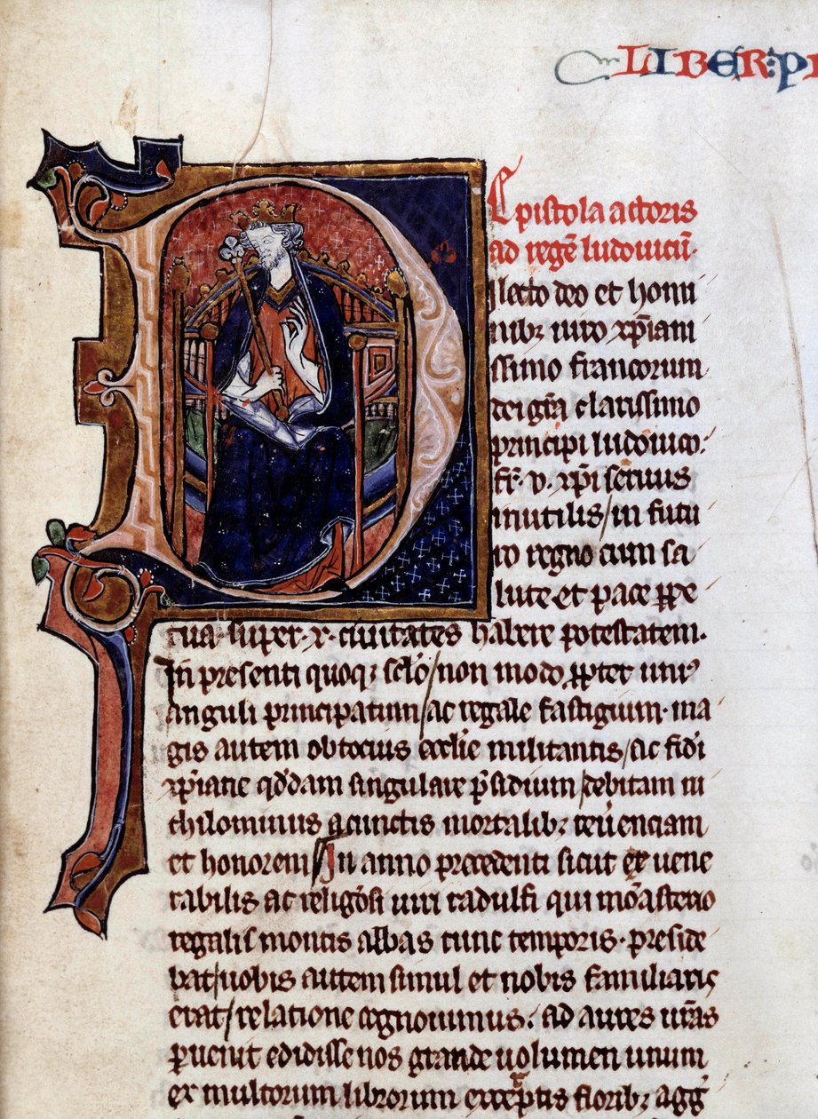 Reprezentacja króla Francji św. Ludwika (lub Ludwika IX) (1214-1270). Miniatura zaczerpnięta z „Zwierciadła historii” (Speculuum Historiale) Vincenta de Beauvais (1190-1267), Dijon, Biblioteka Miejska autorstwa Unknown artist