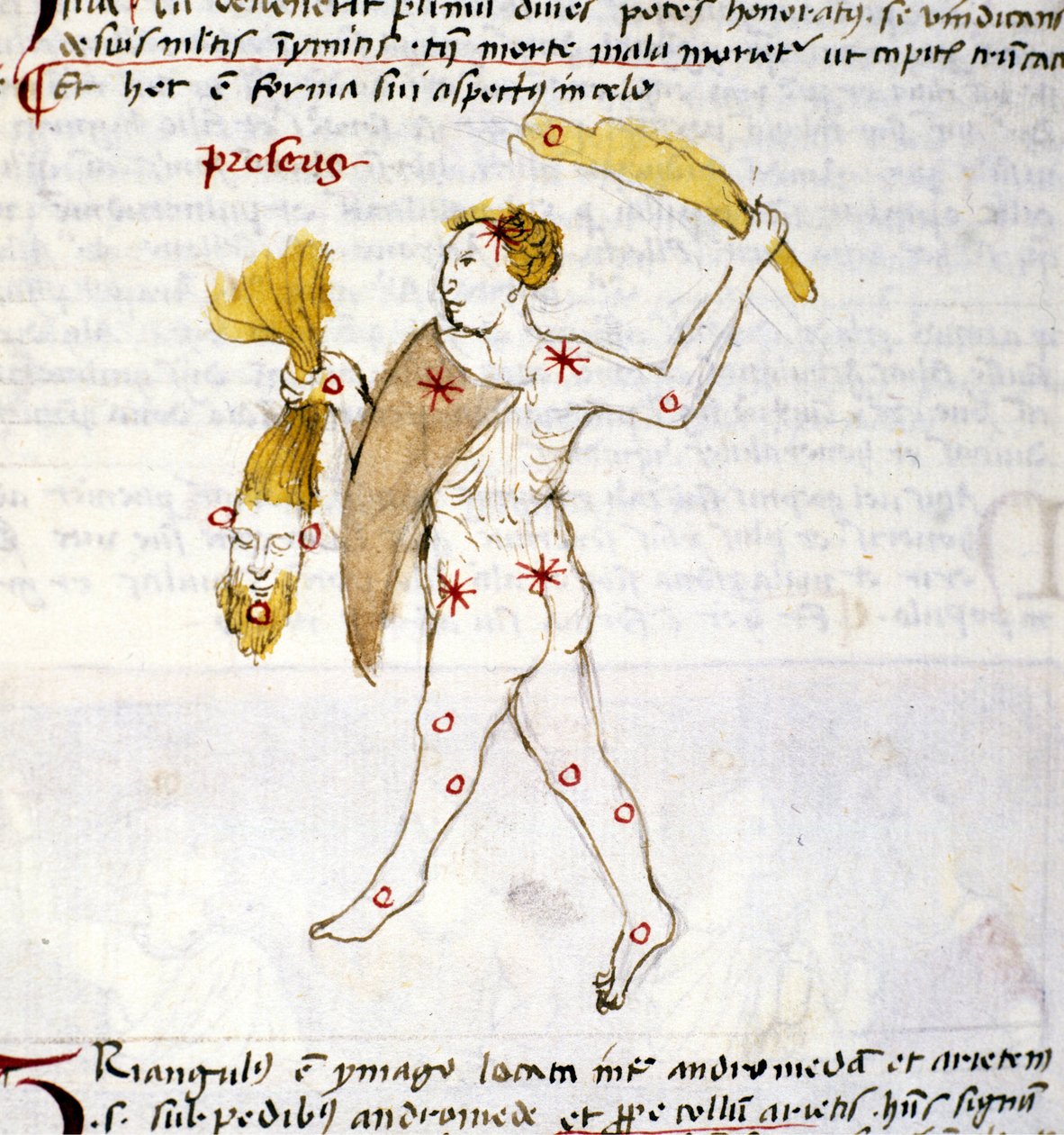 Reprezentacja konstelacji Bouvier (Botes) Łowca Botes trzyma w dłoni włosy Bereniki. Miniatura z „Astronomiki” Biasino da Parma (Blaise de Parma) (1425-1457) autorstwa Unknown artist