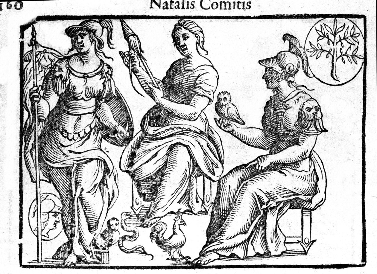 Reprezentacja boskiej Ateny. Grawer z „Mitologii i bajek” hrabiego Natalii 1637 autorstwa Unknown artist