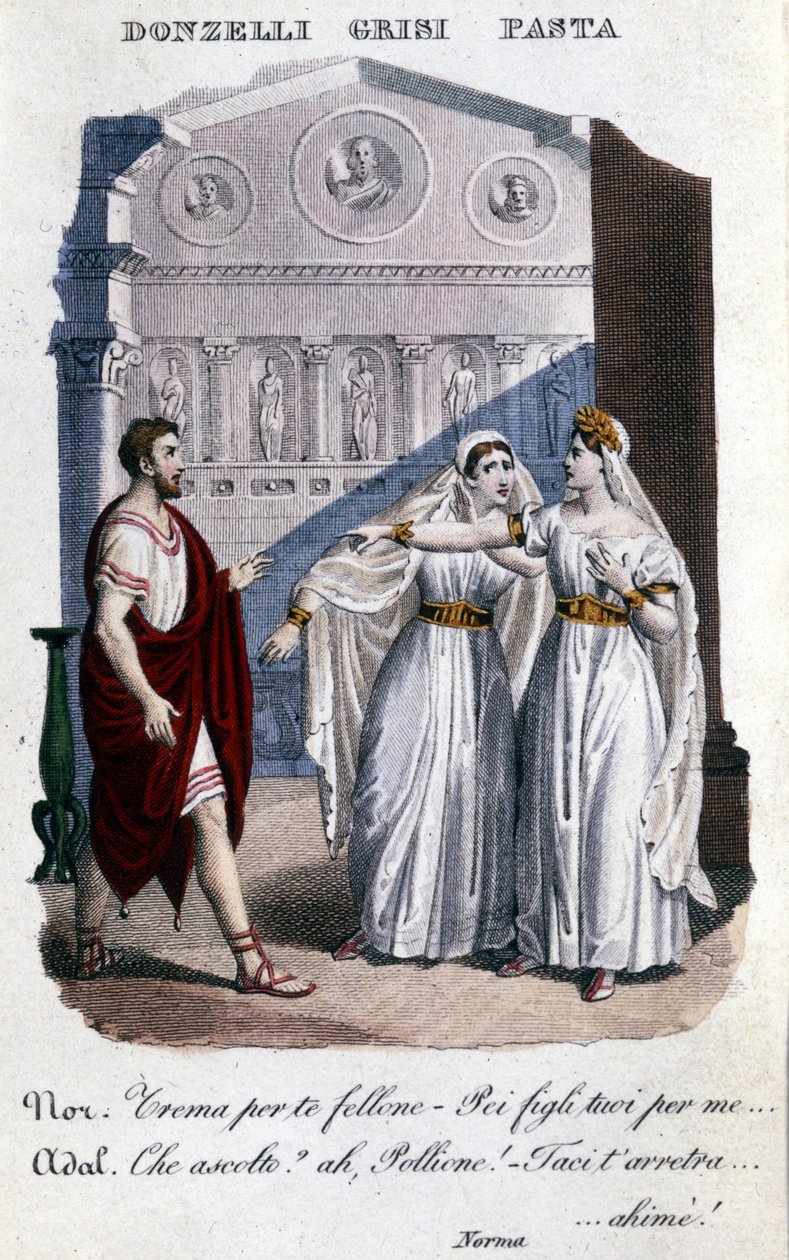 Reprezentacja tłumaczy pierwszej reprezentacji „”La Norma”” Vincenzo Belliniego (1801 - 1835): od lewej do prawej Domenico Donzelli (Pollione), Giuditta Grisi (Adalgisa) i Giuditta Pasta (Norma). 1833. autorstwa Unknown artist