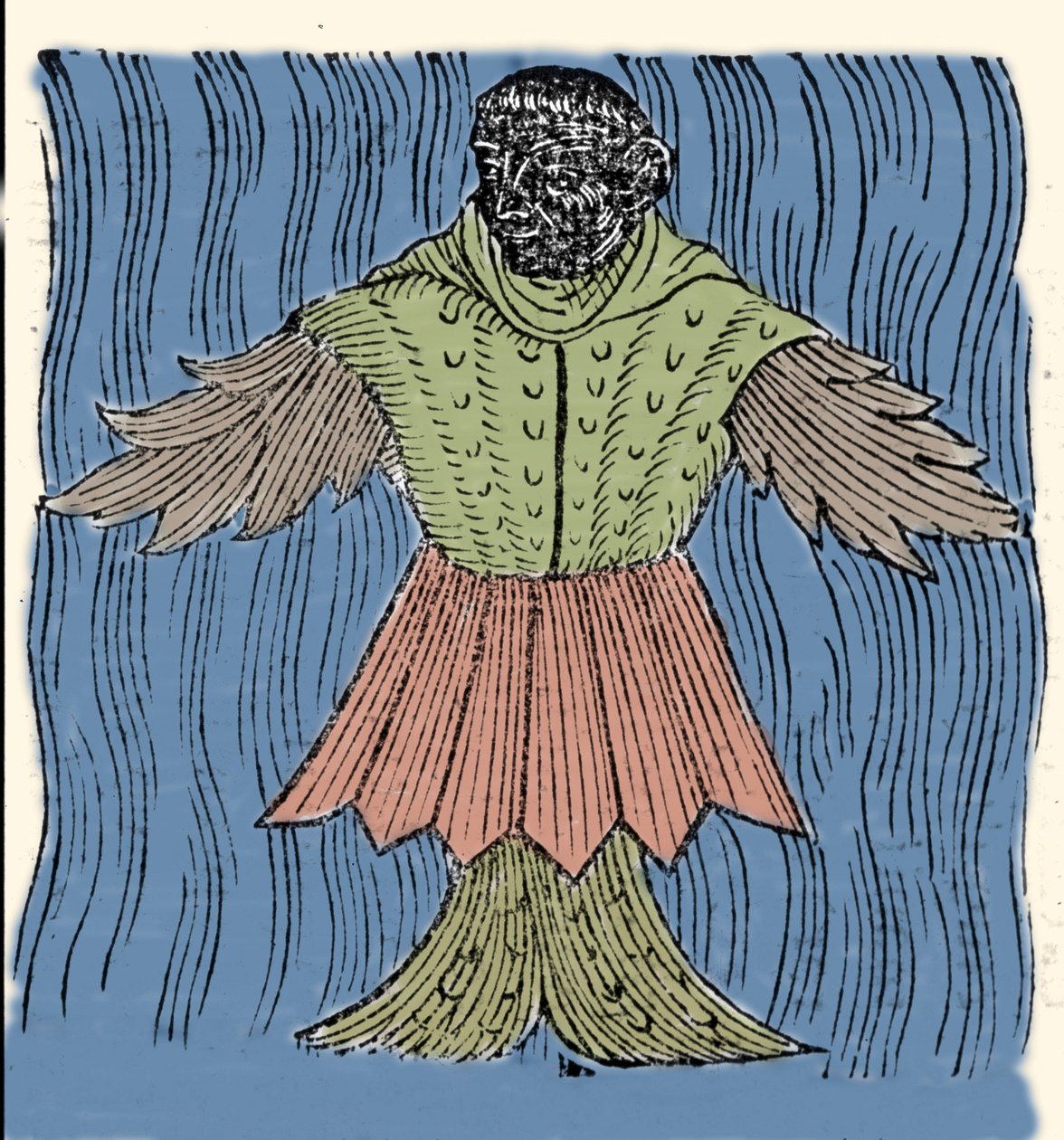 Przedstawienie morskiego mnicha, wyimaginowanej ryby i morskiego potwora. Rycina z „Prodigiorum ac ostentorum chronicon” Konrada Lycostenesa (Konrad Wolffhart autorstwa Unknown artist