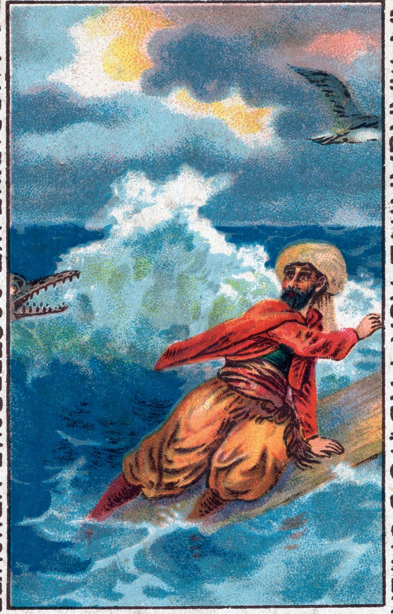 Ratunek na desce. Cudowne przygody Sindbada (Sindbada) żeglarza. Popularna opowieść o 1001 nocach (tysiąc i jedna noc). Chromolitografia z końca XIX wieku. autorstwa Unknown artist
