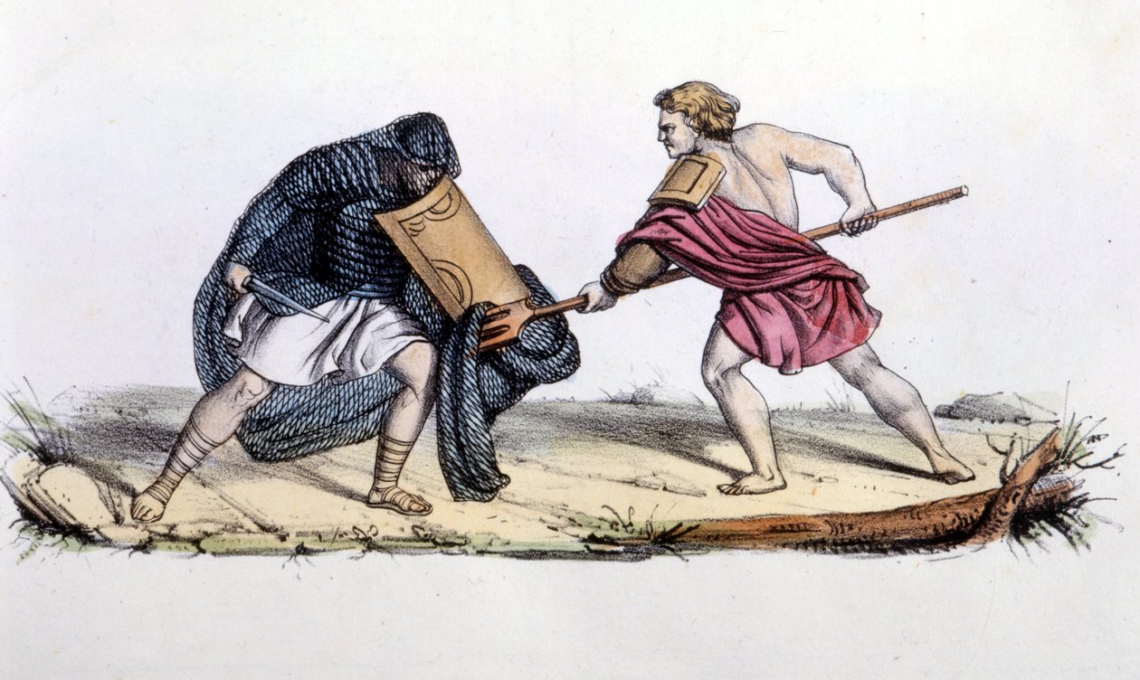 Resiario i Mirmillone. Grawerowanie z XIX wieku. autorstwa Unknown artist