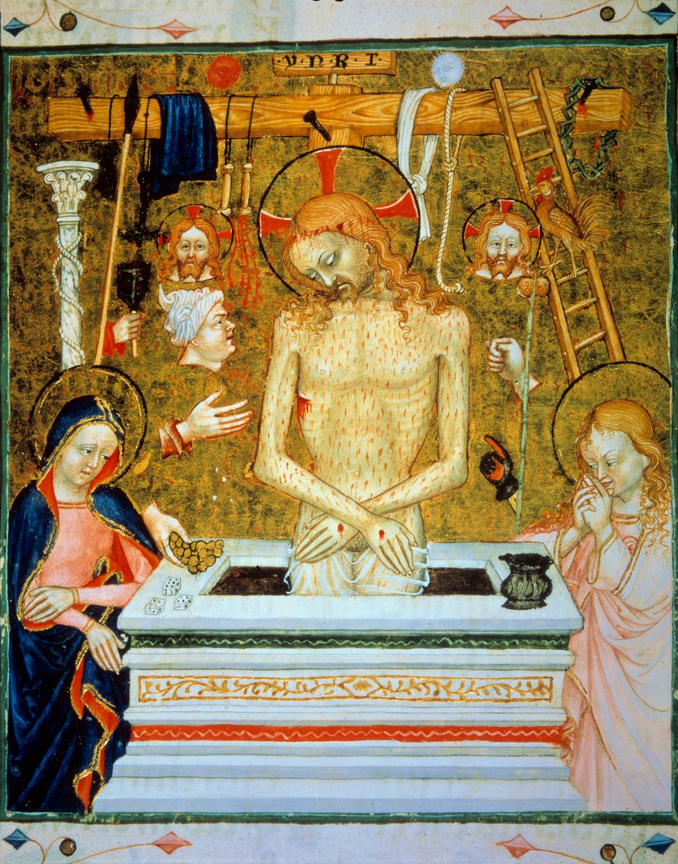 Zmartwychwstanie Chrystusa: Chrystus wychodzący z grobu pomiędzy Dziewicą a św. gwóźdź). Miniatura z Fran autorstwa Unknown artist