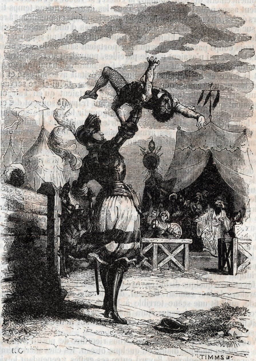Zemsta Marphisa (Marfisa) - rycina z 1851 r. z „Wściekły Roland” (Orlando furioso) (XVI w.) Ludovico Ariosto, znanego jako Ariosto - Wydanie przetłumaczone z włoskiego przez hrabiego Tressan i wydane przez Gustave