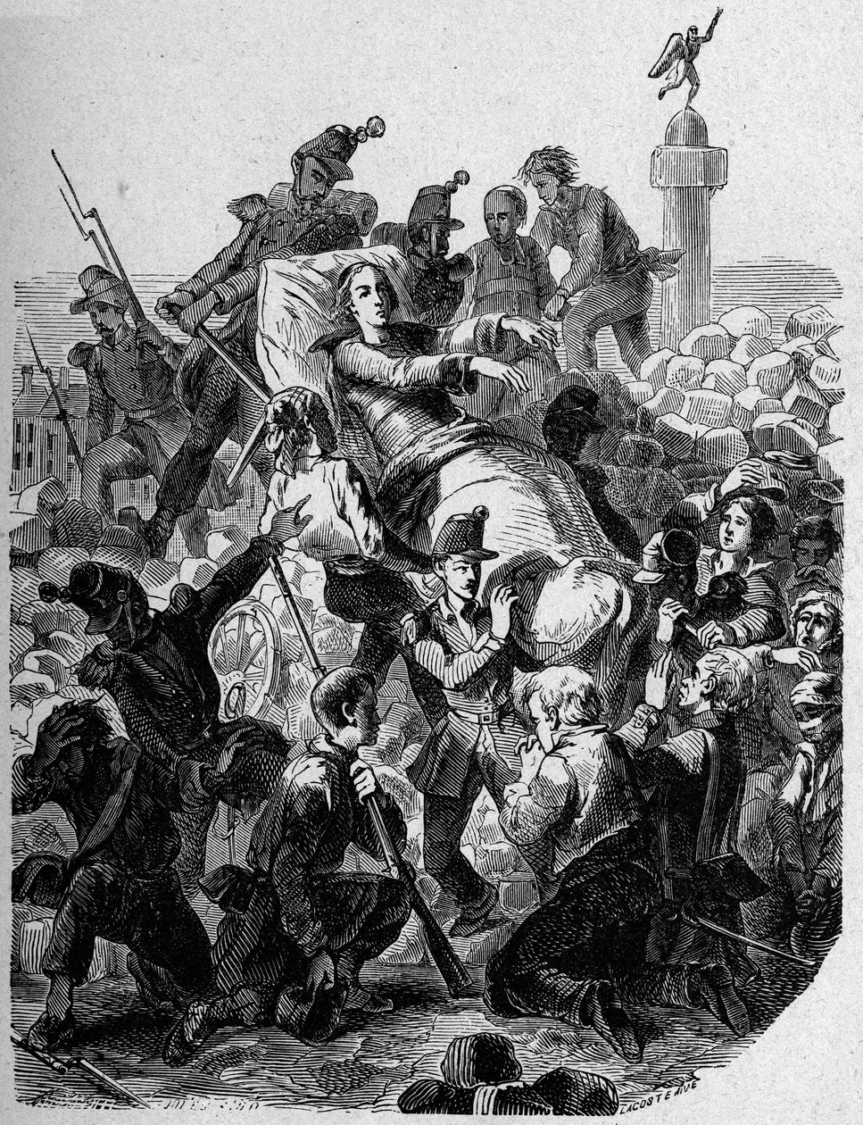 Rewolucja 1848: „” Arcybiskup Denis Affre (1793-1848) rani i nosi na noszach w 1848”. autorstwa Unknown artist